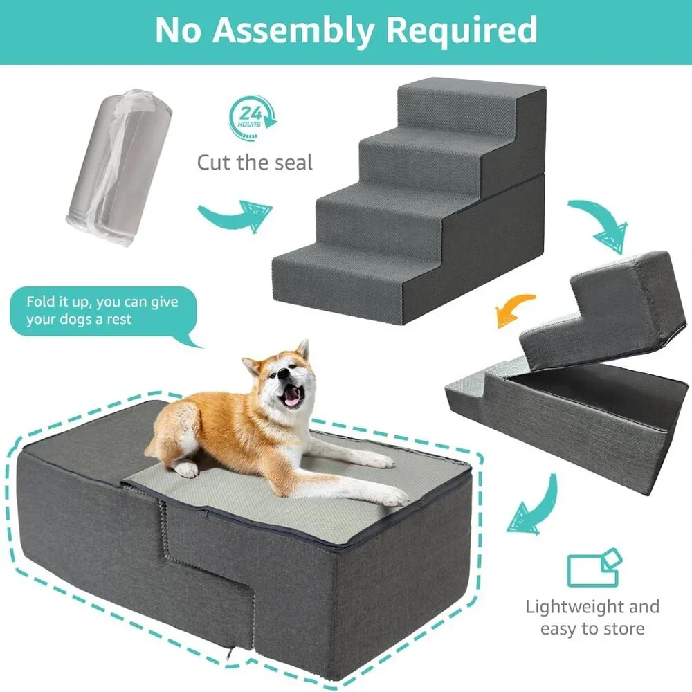 Large Dog Stairs for High Beds - 24 Inches Tall Extra Wide Pet Steps